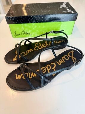 Sam Edelman Teale Black Leather Strappy Flat Sandals - 8.5
